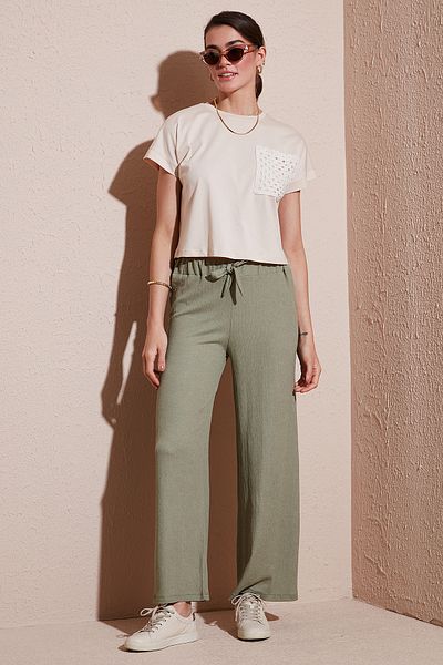 Lela Waist Tied Relaxed Fit Crinkle Fabric Trousers Pants 5869016