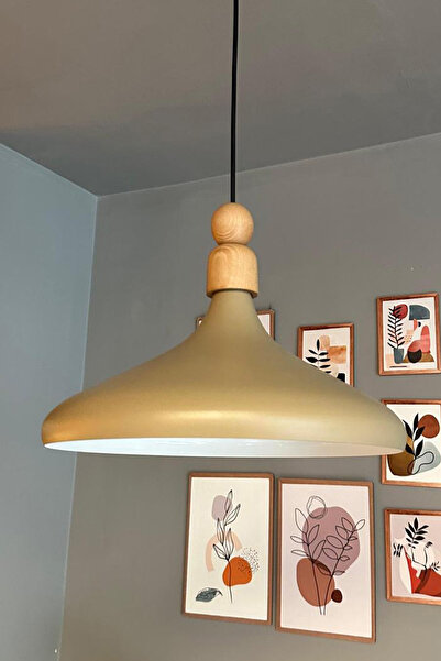 Bamyum Bej Tekli Avize Kalın Ahşap Boncuk Sarkıt Salon Mutfak Cafe Pastane La...