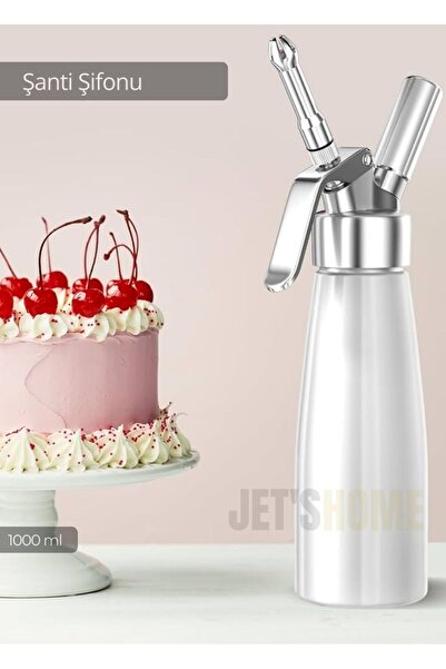 Jet's Home Krem Dağıtıcı Şanti Sifonu Tatlı Hazırlama Sifonu Krema Sifonu Whip Sifon Alüminyum 1000 ml