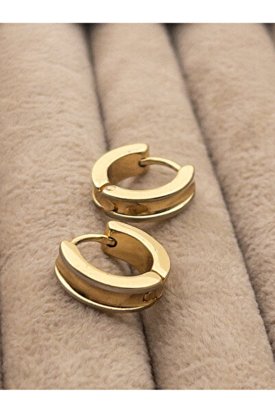 Siya Silver Gold Renk Minimal Çelik Halka Küpe-1,3 cm