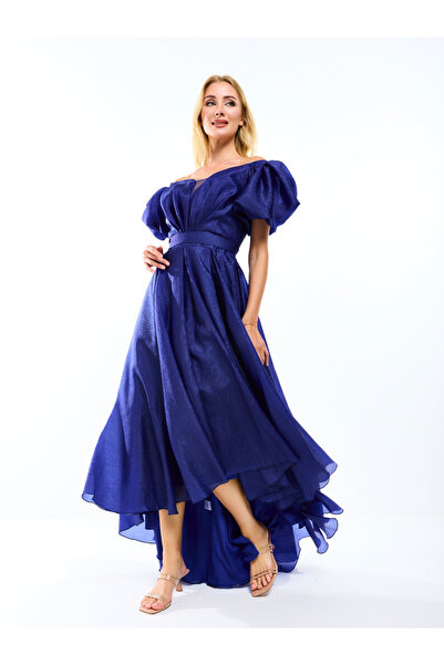 House of Moda By Styli Off Shoulder Neck High Low Hem Maxi Dress with Tie Belt