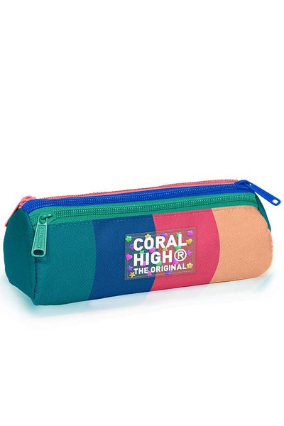 Coral High Παιδική πολύχρωμη ριγέ τσάντα μολυβιού τριών διαμερισμάτων 11179