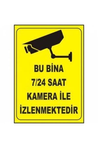 MH MiniHediye This Building Is Monitored 24/7 with Camera 3mm Mdf 20X30 cm Warning Sign