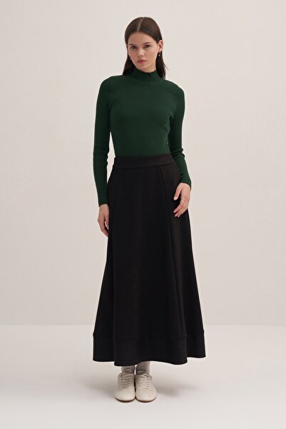 EBU Prive Μαύρη γυναικεία φούστα - Ατσάλινο πλεκτό, με βολάν και με σπαστά μέρη