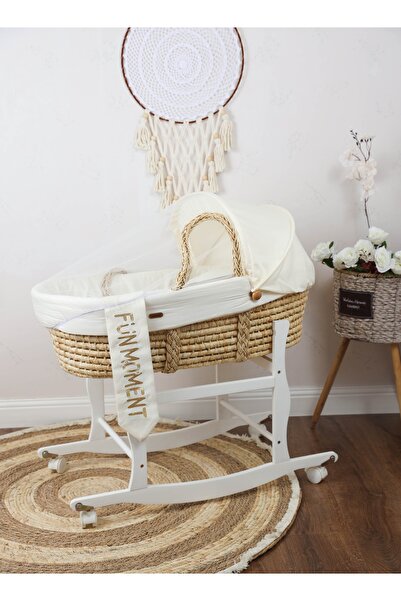 Fun Moment مهد الطفل سلة موسى للأطفال مع ناموسية مع حامل أبيض بعجلات