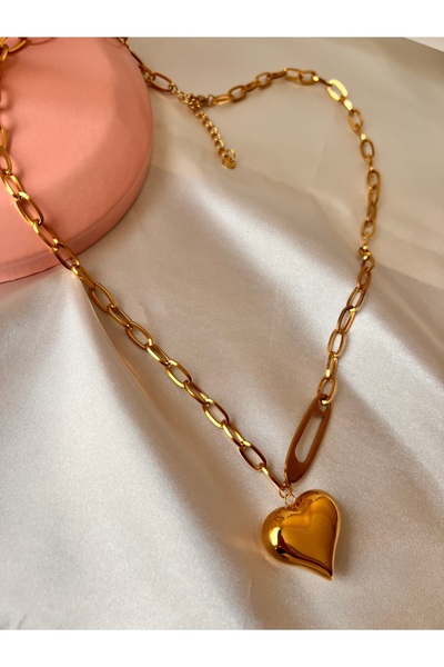 Balon Kalp Gold Çelik Kolye