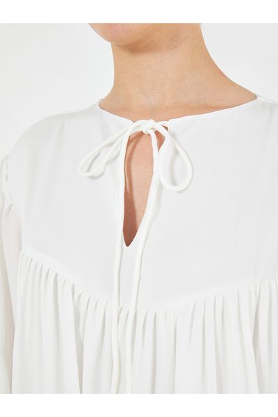 House of Moda By Styli Solid Tie-Up Neck Maxi Dress with Balloon Sleeves