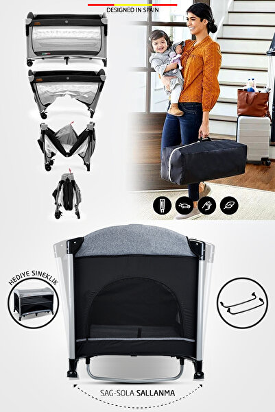 Baby Home 620 Lora-co Anne Yanı Park Yatak Sallanır Cibinlikli Oyun Parkı Beşik 70X110 Cm