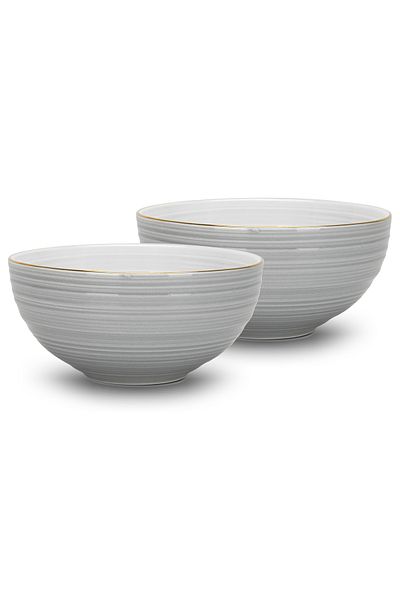 Fissman Soup Bowl 620mL Set of 2, New Bone China Bowls 14.5x7cm Firmina Golden Rim Bowls, Gray