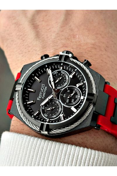 Ferrucci Men Wrist Watch with Red Color Silicone Band - Functional Special Design Fcf 03521S.04