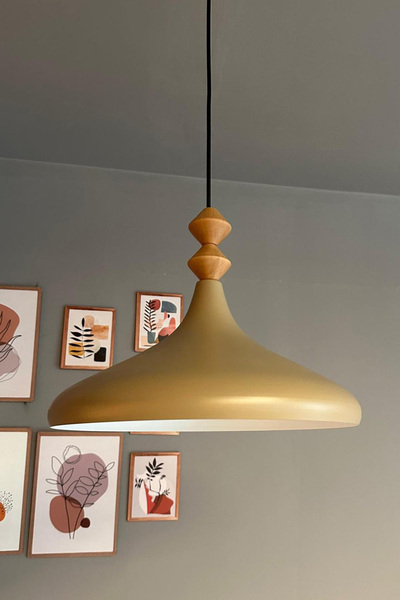 Bamyum Bej İki Q Ahşap Tekli Avize Sarkıt Salon Mutfak Cafe Butik Lamba Aydın...