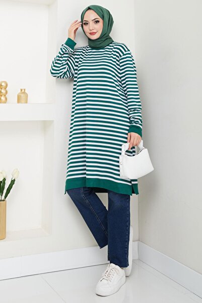 hafsamina Emerald Striped Combed Cotton Tunic - Hm2418