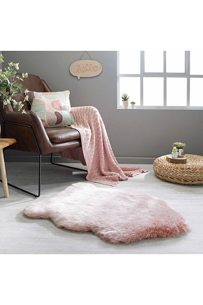 Homelux Sheepskin Rug, Rectangular, 60X90, Plain, Dusty Pink, Acrylic, Polyester