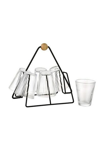 Bien Servi 6-Piece Contemporary Design Glass Drinking Set with Stand