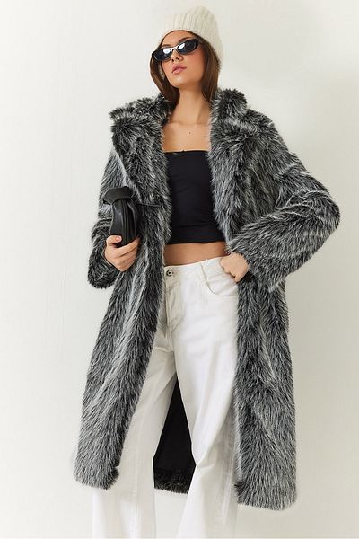 Bianco Lucci Women's Long Fur Lined Coat 2614 60261064