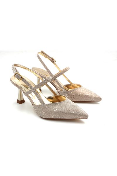 KİNDEP Kindep Wiesse Closed Toe Open Back Heeled Women's Shoes Gold