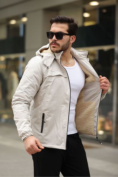 FLUEND MODA Men's Hood Detachable Cold and Windproof Fur Coat Jacket