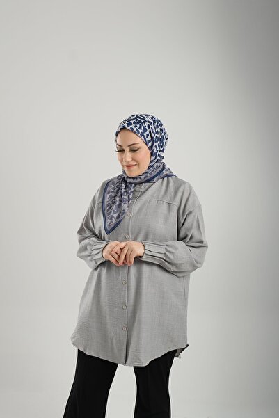 Giverny Gray Patterned Scarf Cut Fiber Cotton Leopard Digital Printed 202206 _15