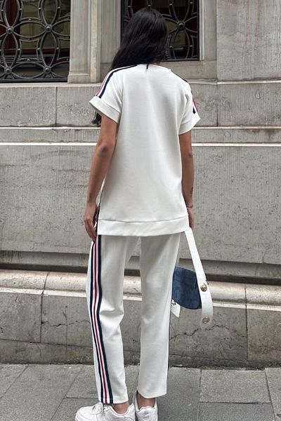 Ded COLLECTION Set de bluză cu mânecă scurtă și pantaloni morcovi cu dungi pentru femei