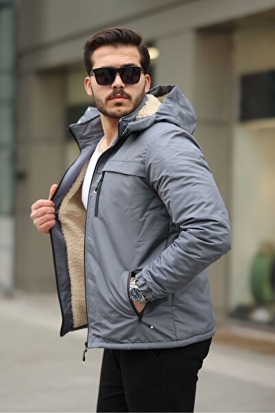 FLUEND MODA Men's Hood Detachable Cold and Windproof Fur Coat Jacket