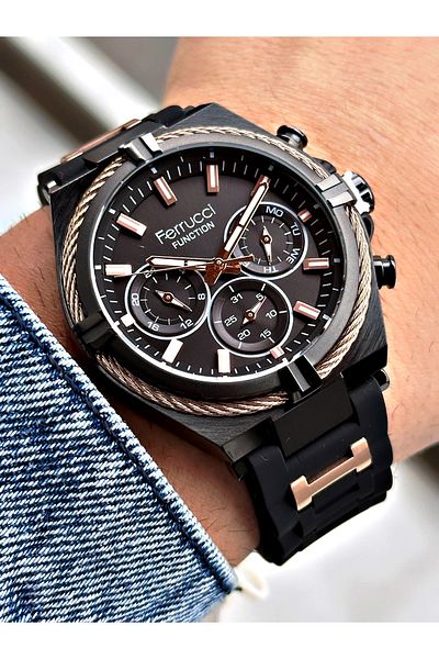 Ferrucci Function Black Color Silicone Cord Men's Wrist Watch