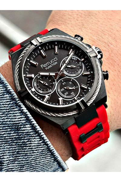 Ferrucci Function Red Color Silicone Cord Men's Wrist Watch