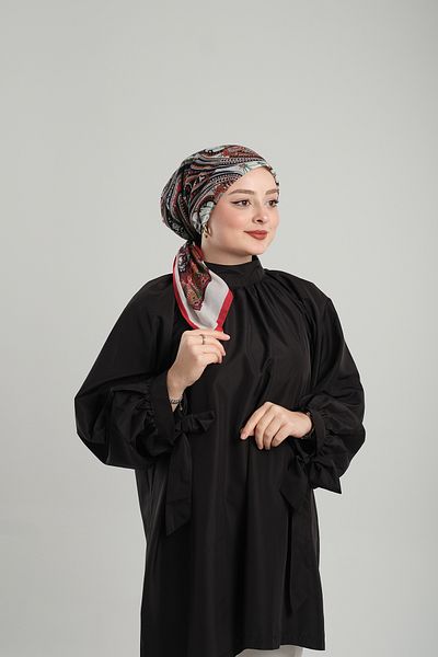 Giverny Ethnic κόκκινο βαμβακερό κασκόλ - Ψηφιακή εκτύπωση, κομμένες ίνες 202203 _31