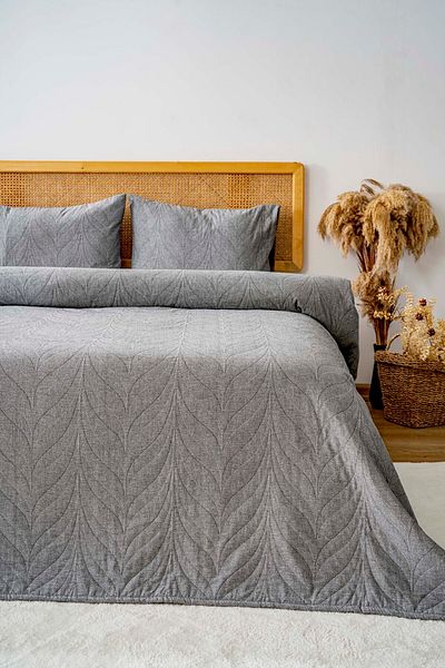 Rivaİstanbul Sandeo Anthracite Double Jacquard Bedspread Set 3 Piece Sleeping Set