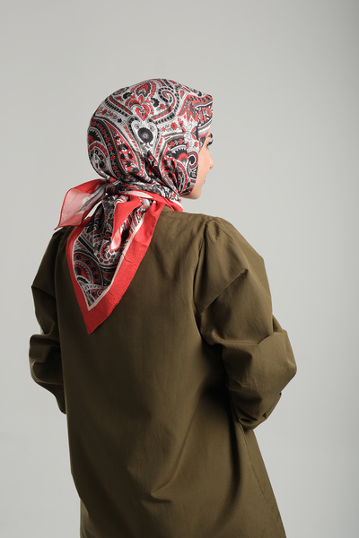 Giverny Ethnic Red Floral Print Bamboo Scarf - Digital Printing, 202202 _31