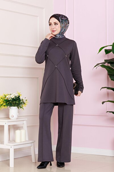 Sevitli Σετ δύο κλωστών με πέτρα στο μπροστινό μέρος - Anthracite