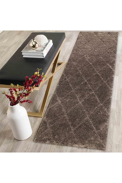 Homelux Courtney Cross Rug, Shaggy, Rectangular, 80X300, Ben Ourain Type, Brown, Polypropylene