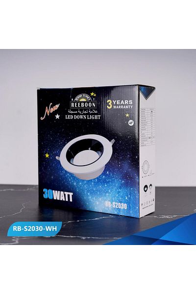 REEBOON كشاف ريبون ضد التوهج  فريم أبيض مقاس30/20وات اصفر