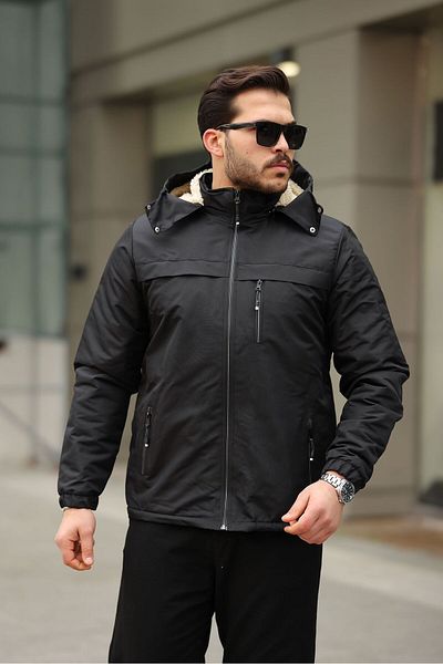 FLUEND MODA Men's Hood Detachable Cold and Windproof Fur Coat Jacket