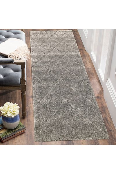 Homelux Courtney Cross Rug, Shaggy, Rectangular, 80X300, Ben Ourain Type, Grey, Polypropylene