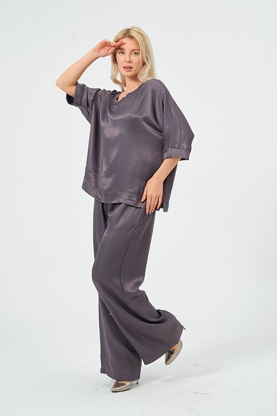 Rich Women's Satin Suit Shiny Satin Pants Blouse