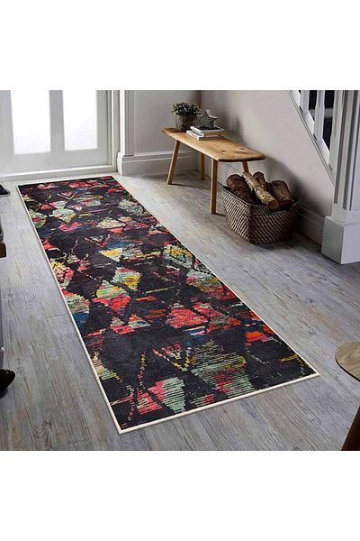 Homelux Oteea Non-Slip Rug, Rectangular, 80X200 Cm, Abstract, Multicolored, 60% Cotton