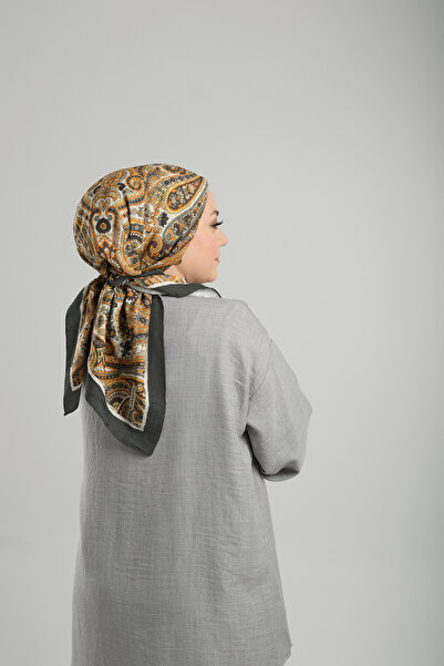 Giverny Ethnic Khaki Floral Print Bamboo Scarf - Digital Printing, 202202 _09