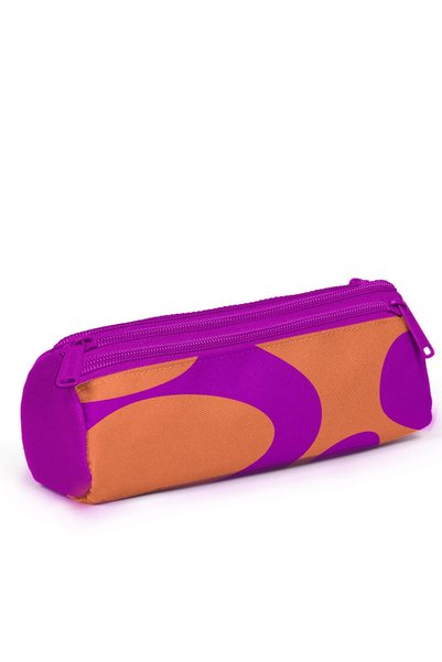 Coral High Dark Pink Orange Patterned Three Compartment Pen Bag 11184