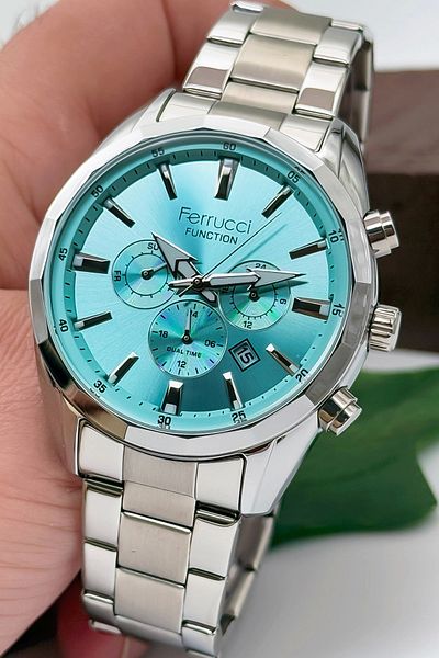 Ferrucci Function Men's Wrist Watch – Silver Steel Band, Blue Dial, 3 Atm Water Resistant (Zmfer041)