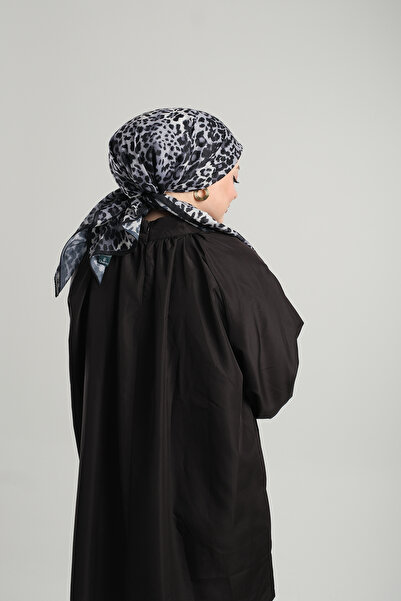 Giverny 202201 _25 Leopard Pattern Anthracite Scarf - Cut Out Fiber, Cotton, Digital Printed