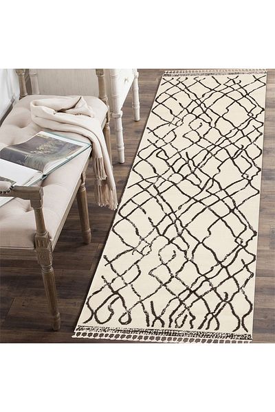Homelux Marchie Cross Rug, Rectangular, 80X300, Geometric, White, Light Brown, Polyester