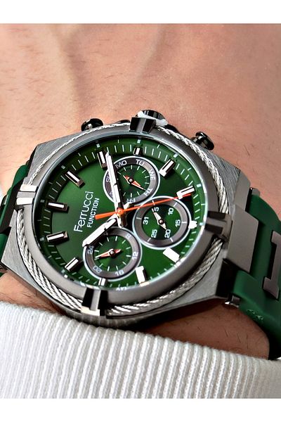 Ferrucci Special Design Function Function Green Color Silicone Band Men's Wrist Watch Fcf 03521S.03