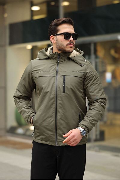 FLUEND MODA Men's Hood Detachable Cold and Windproof Fur Coat Jacket