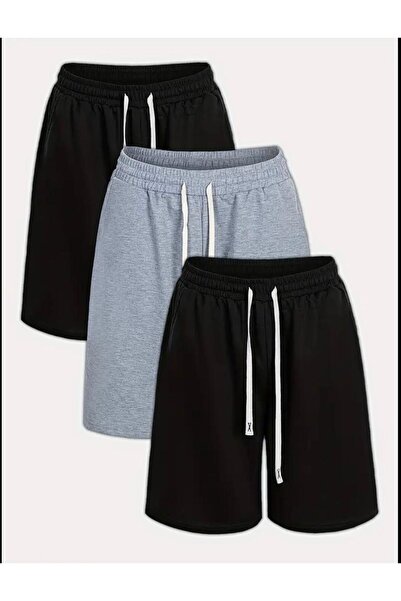 yg ydn giyim 3-Piece Black-Grey Color Comfortable Fit Soft Fabric Elastic Waist Summer Pocket Shorts