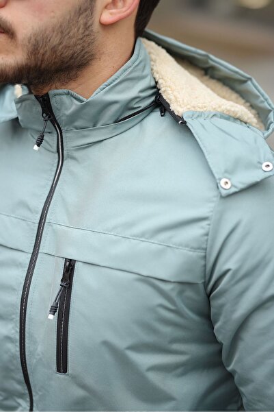 FLUEND MODA Men's Hood Detachable Cold and Windproof Fur Coat Jacket