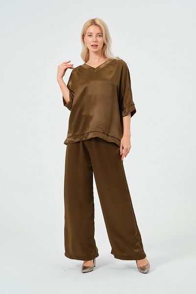 Rich Women's Satin Suit Shiny Satin Pants Blouse