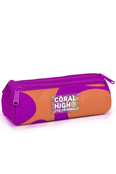 Coral High Σκούρο ροζ πορτοκαλί μοτίβο τσάντα στυλό τριών διαμερισμάτων 11184