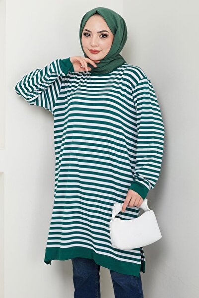 hafsamina Emerald Striped Combed Cotton Tunic - Hm2418