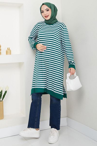 hafsamina Emerald Striped Combed Cotton Tunic - Hm2418
