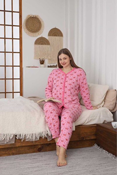 LİLA İÇ GİYİM DÜĞMELİ BATTAL ANNE  PIJAMA TAKIMI